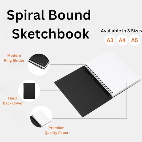 Hawksbill A3 Black Sketchbook Hardcover Spiral 40 Sheets 150GSM Acid-Free Paper