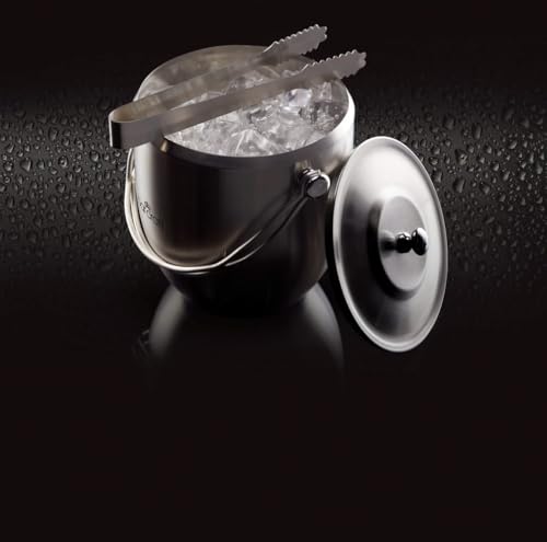 BarCraft Stainless Steel Ice Bucket with Lid and Tongs - Stylish and Functional Ice Container for Cocktails and Drinks