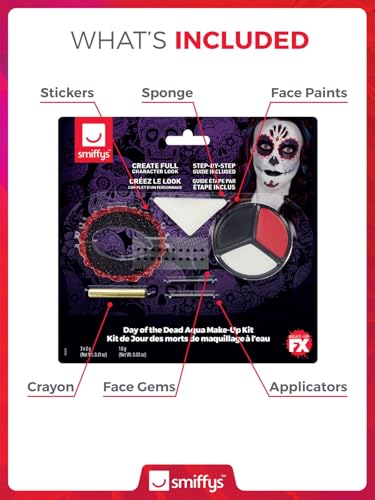 Smiffys Day of the Dead Make-Up FX Kit with Face Paints, Stickers & Applicators (44226)