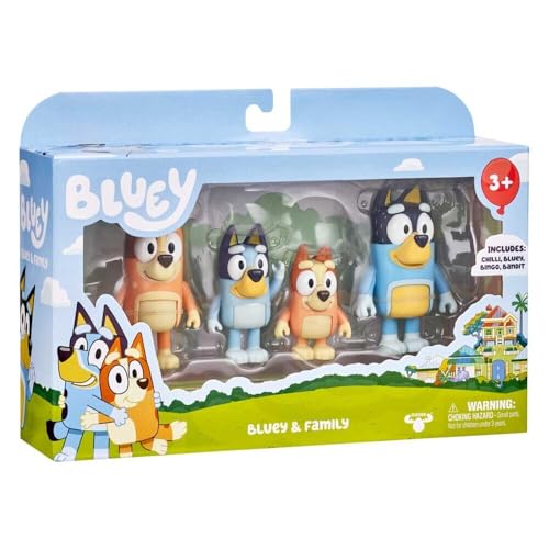 Bluey Family 4-Pack Figurines - Poseable Characters for Imaginative Play