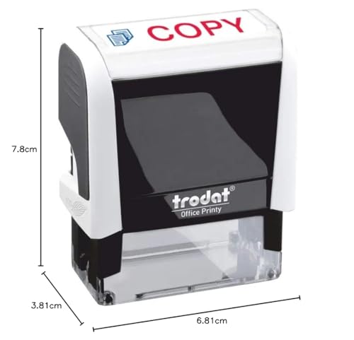 Trodat Stamp 4912 Office Printy with English Text COPY – Self-Inking Stamp, Red and Blue Ink, Eco-Friendly Design