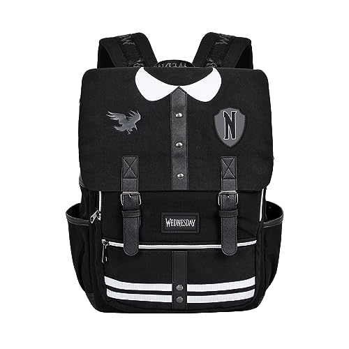 Wednesday Retro-Inspired Varsity-Oxford Backpack, Black (06146)