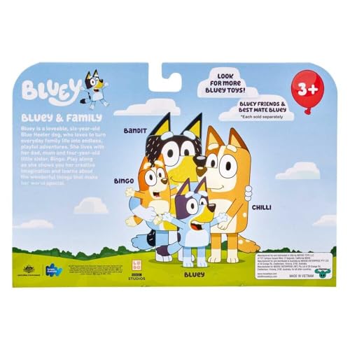 Bluey Family 4-Pack Figurines - Poseable Characters for Imaginative Play