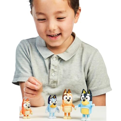 Bluey Family 4-Pack Figurines - Poseable Characters for Imaginative Play