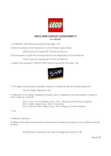 LEGO Icons Williams Racing FW14B & Nigel Mansell F1 Car Model Set - 799-Piece Building Kit for Adults
