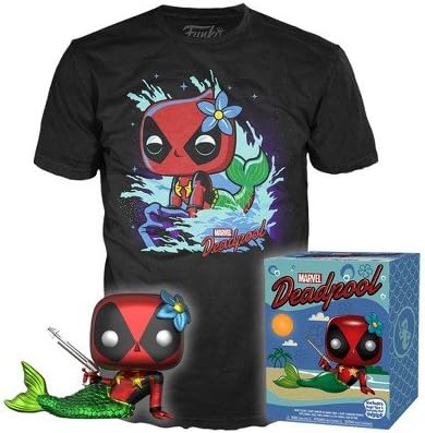 Funko Marvel Pop! & Tee: Deadpool - Mermaid Deadpool (Metallic Exclusive) - Officially Licensed Marvel Merchandise for Men