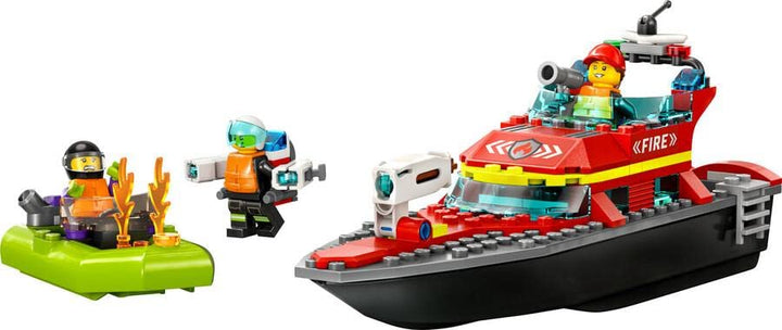 LEGO City Fire Rescue Boat Toy - Floating Fireboat with Jetpack, Dinghy & 3 Minifigures for Kids 5+
