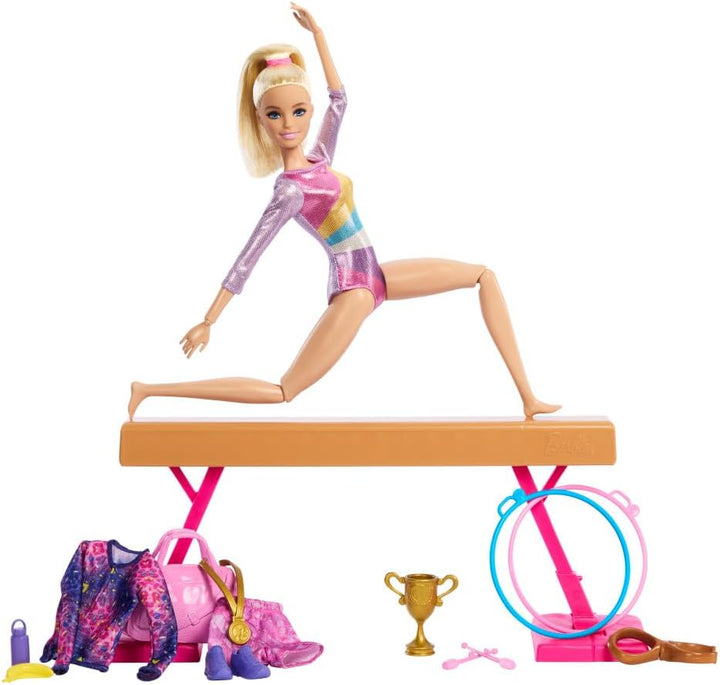 Barbie Gymnastics Doll Playset - Flipping Feature & 19-Piece Accessories for Kids 3+