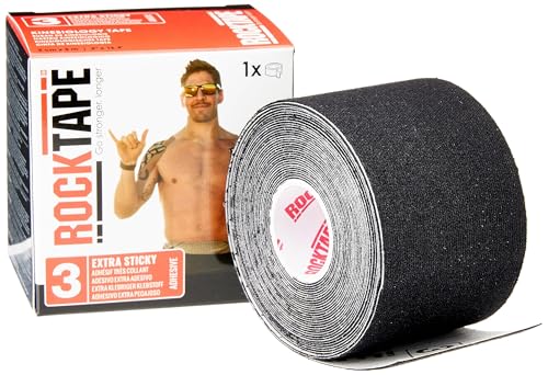 RockTape - Kinesiology Tape Extra Sticky, Water Resistant, 5cm x 5m, Uncut, H2O Black - Athletic Recovery & Pain Relief Tape