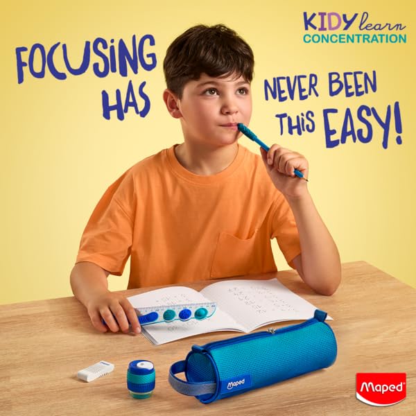 Maped Kidy Learn Concentration 4-Piece School Set - Ruler, Pencil Sharpener, Eraser, Graphite Pencil