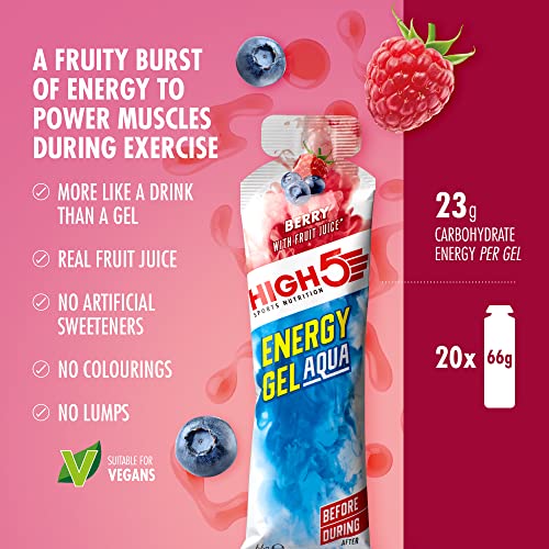 HIGH5 - Energy Gel Aqua Quick Release Energy Gel with Natural Fruit Juice (20 x 66g Sachets, Berry Flavor)