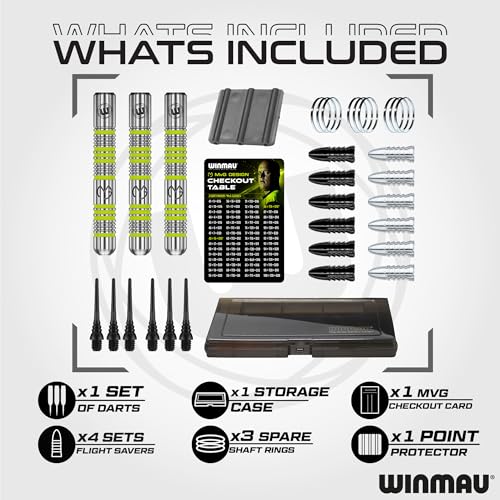 WINMAU Michael van Gerwen MvG Softip Gift Set - 50 Piece Darts Set with 4 Sets of Flights, Shafts, and Accessories