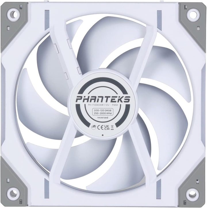 Phanteks D30 PWM Reverse Airflow D-RGB Fan - 120mm, White