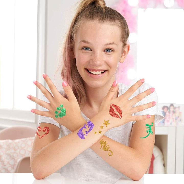 FabLab Glitter Tattoos Kit with Bioglitter, 28 Designs & 4 Sparkly Colors