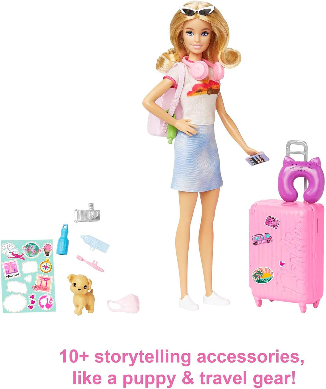 Barbie Malibu Travel Set with Puppy & 13-Piece Accessories - Doll Playset for Ages 3+