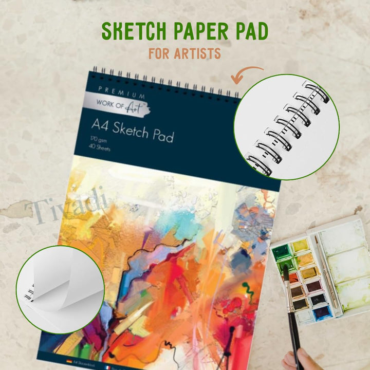 EasyNote A4 Artists Sketch Pad - 170gsm Cartridge Paper, 40 Sheets Spiral Bound