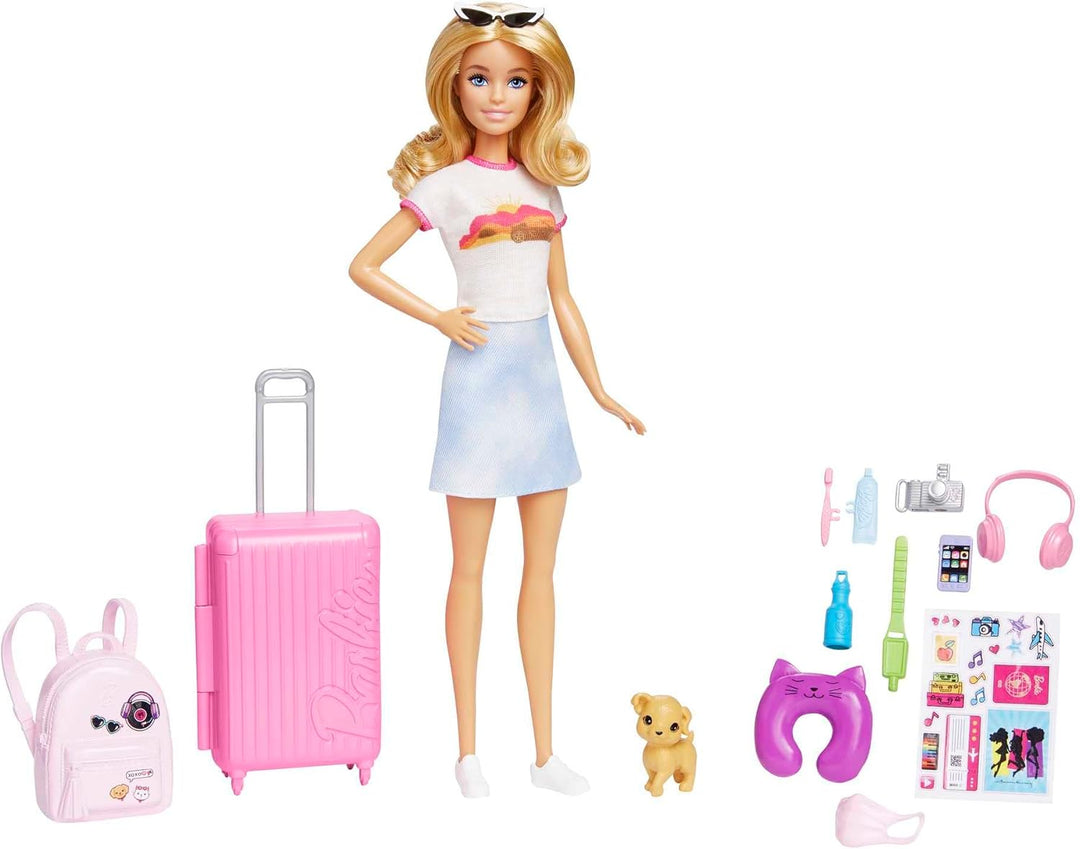 Barbie Malibu Travel Set with Puppy & 13-Piece Accessories - Doll Playset for Ages 3+