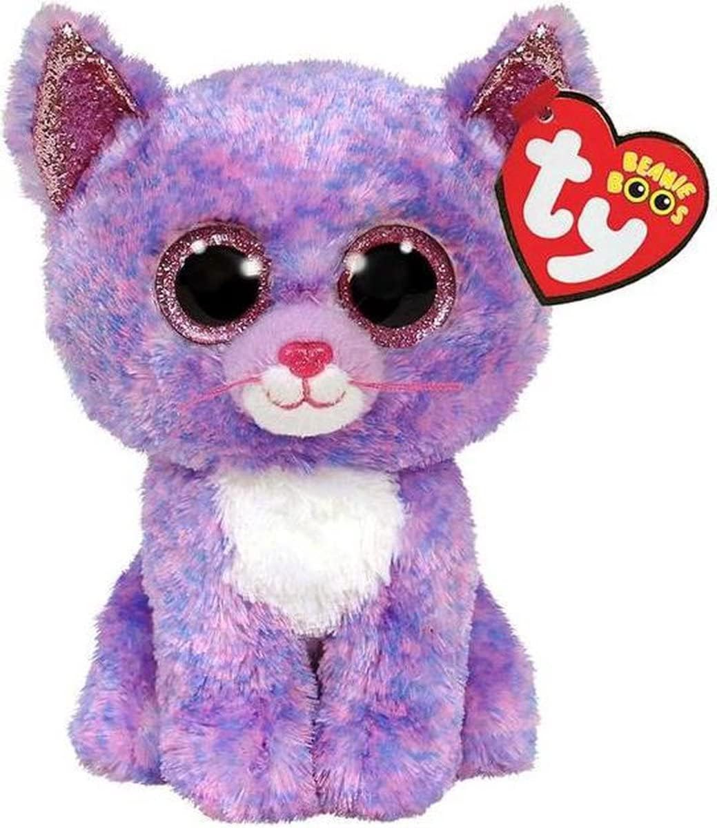 TY Beanie Boos Cassidy Cat Stuffed Animal - 15 cm, Purple with Glittering Eyes, Soft Plush Toy for Kids