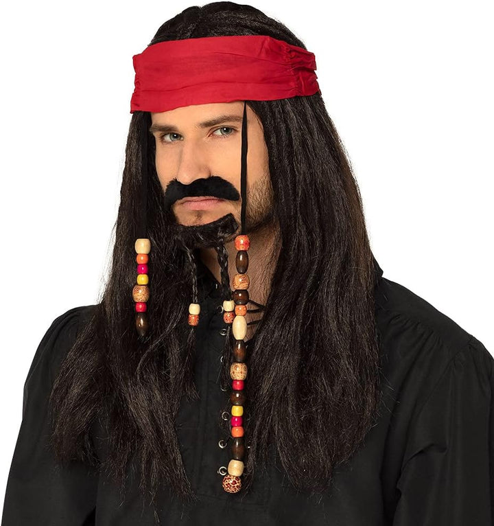 Boland Pirate Wig with Beard and Mustache, Dark Brown, Standard Size (86343)