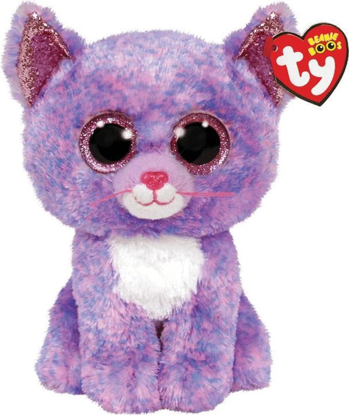 TY Beanie Boos Cassidy Cat Stuffed Animal - 15 cm, Purple with Glittering Eyes, Soft Plush Toy for Kids