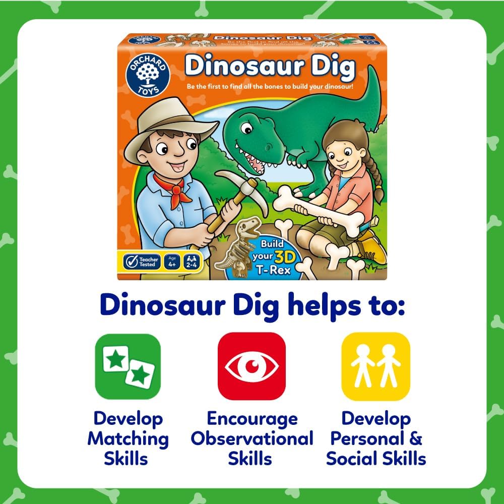 Orchard Toys Dinosaur Dig Game - 3D Memory Board Game for Kids