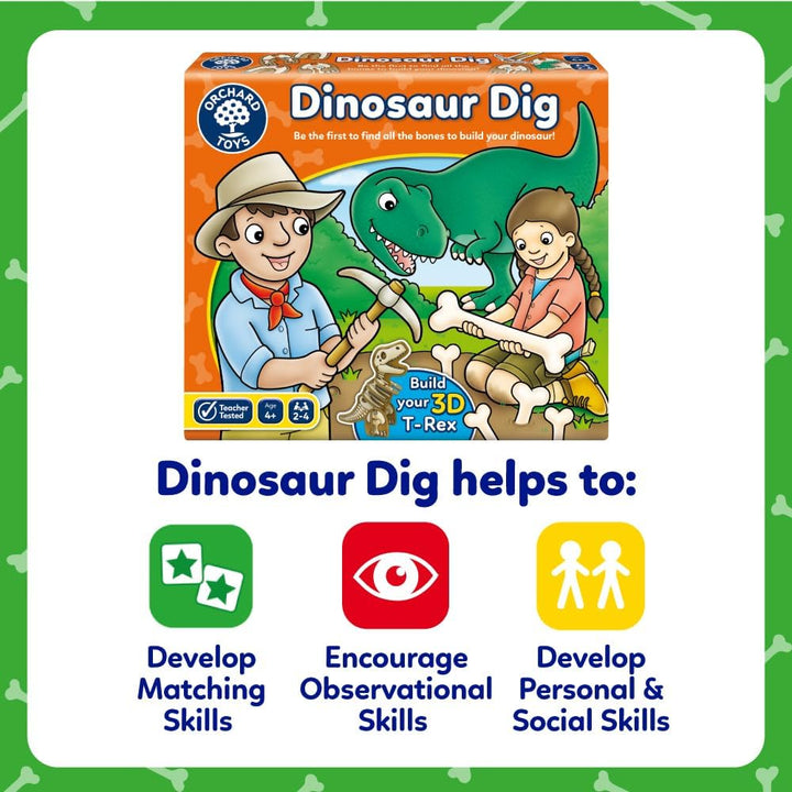 Orchard Toys Dinosaur Dig Game - 3D Memory Board Game for Kids