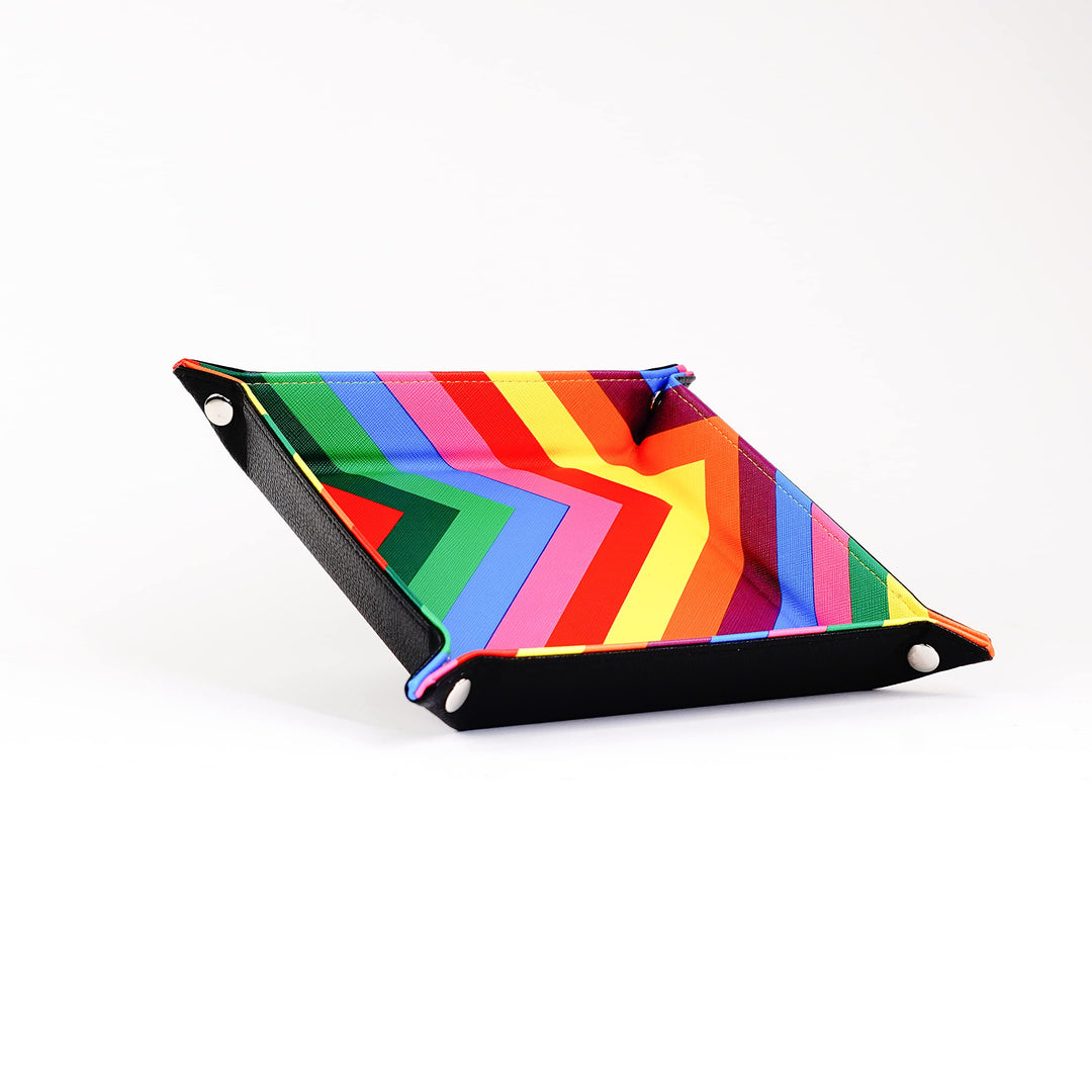 Metallic Dice Games Fold Up Dice Tray (Leather Rainbow PU Backing)