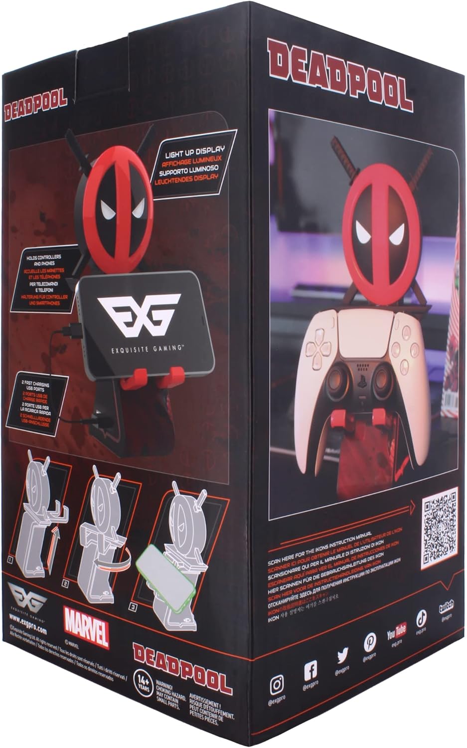 Cable Guys Ikon Charging Stand - Marvel Deadpool Gaming Accessories Holder & Phone Stand for PS5, Xbox Series X/S, and PC (2023)