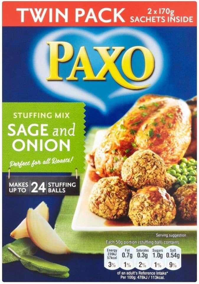 Paxo Sage & Onion Stuffing (340g) - Classic Flavour, Easy to Prepare, Perfect for Roasts