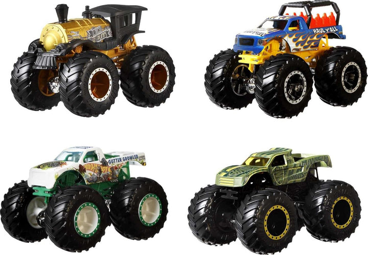 Hot Wheels Monster Trucks 1:64 4-Pack Assortment, Multipack of Toy Trucks with Giant Wheels and Epic Designs