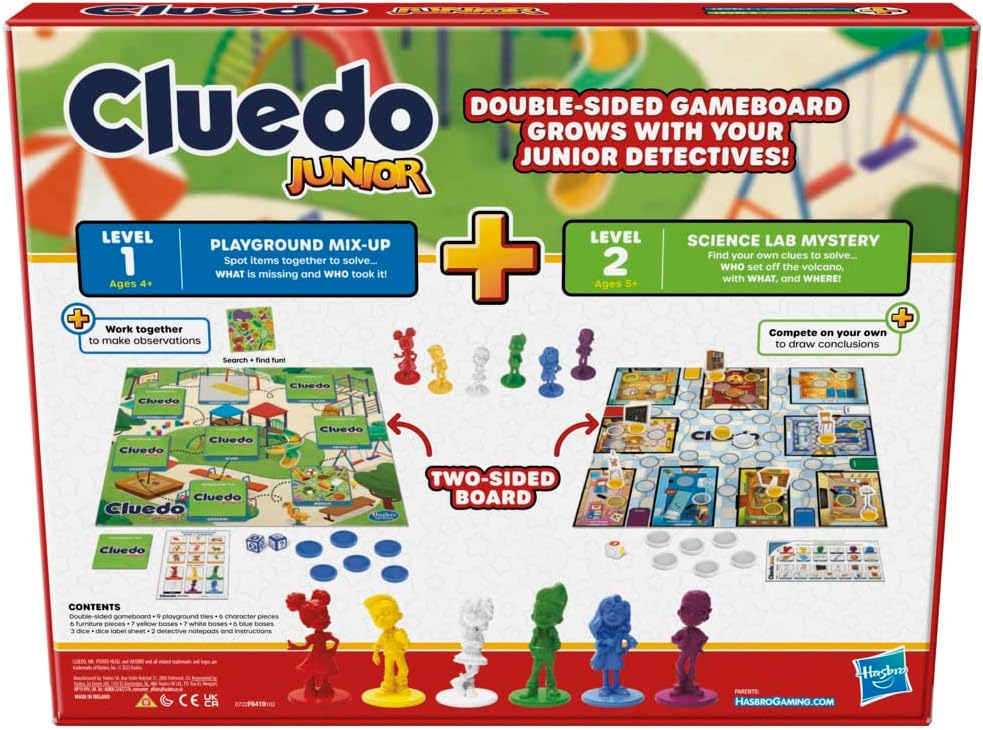 Clue Junior Game, 2-Sided Gameboard, 2 Games in 1, Clue Mystery Game for Younger Kids