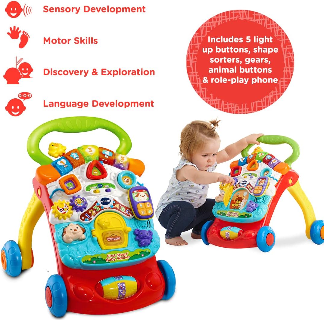 VTech First Steps Baby Walker - 2-in-1 Activity Centre with Lights, Sounds & Shape Sorter for 9 Months+