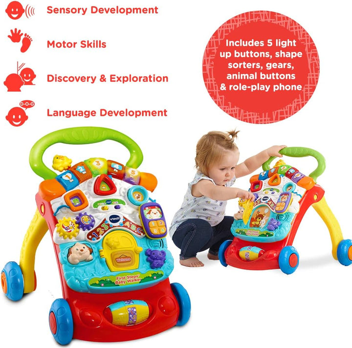VTech First Steps Baby Walker - 2-in-1 Activity Centre with Lights, Sounds & Shape Sorter for 9 Months+