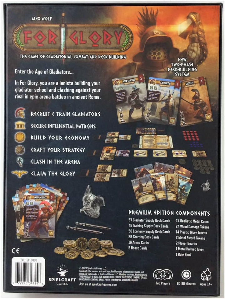 Spielcraft Games For Glory: The Game of Gladiatorial Combat and Deck Building - Premium Edition Board Game (230844)