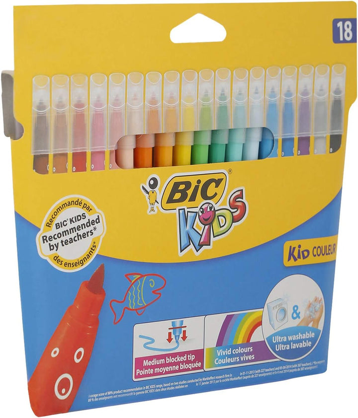 BIC Kids Kid Couleur Felt Tip Pens - Assorted Colors, 18-Pack Cardboard Wallet