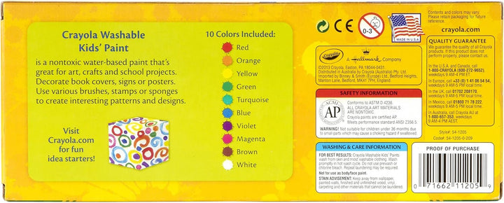 Crayola 10 ct Washable Kids' Paint - Assorted Colors, 2 oz Bottles