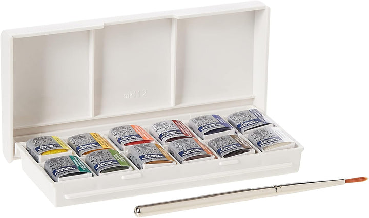 Winsor & Newton Cotman Watercolour Paint Set - Sketchers' Pocket Box with 12 Half Pans and Travel Brush