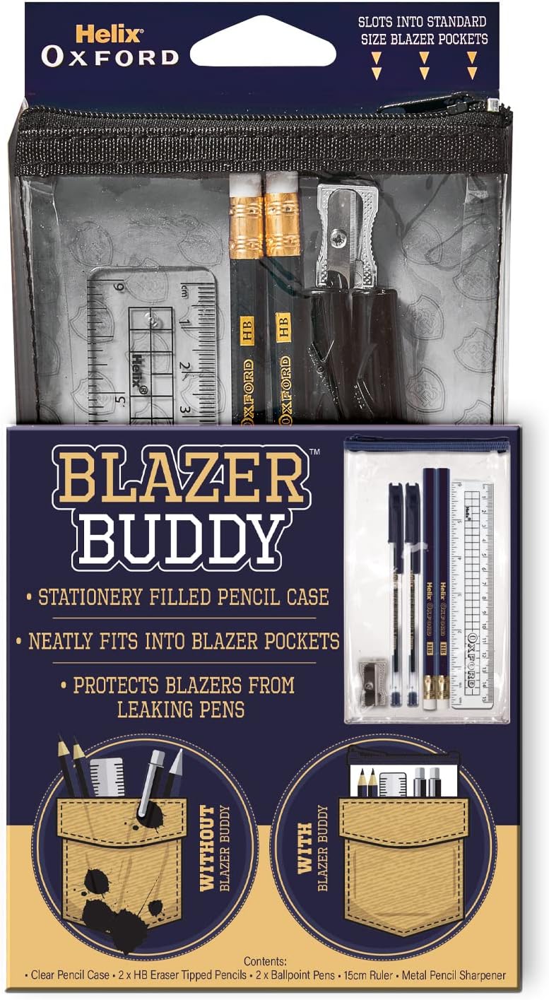 Helix Oxford Blazer Buddy Compact Clear Pencil Case Stationery Set