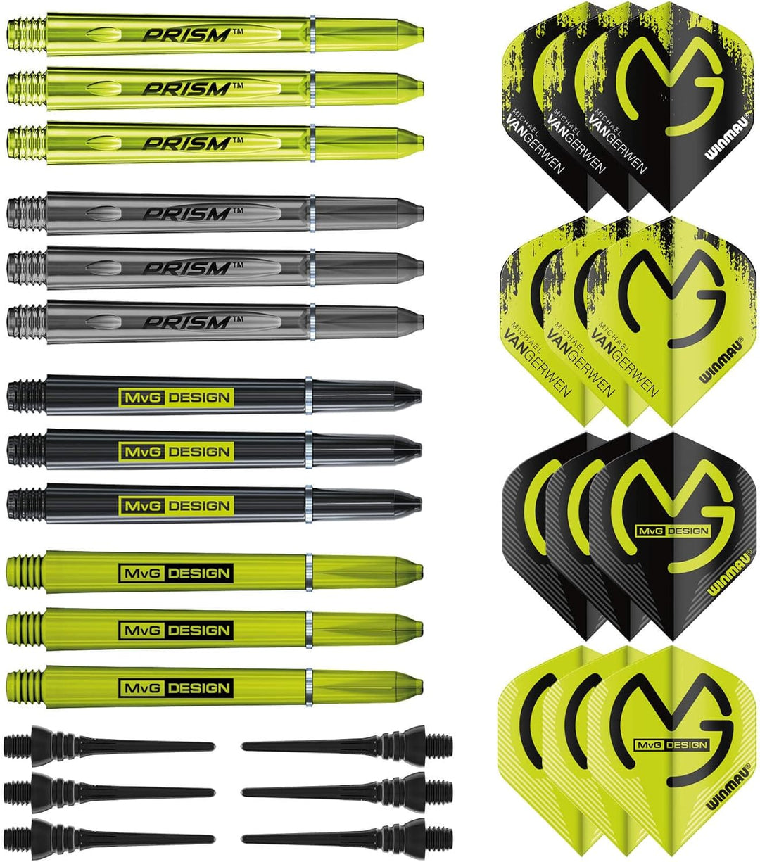 WINMAU Michael van Gerwen MvG Softip Gift Set - 50 Piece Darts Set with 4 Sets of Flights, Shafts, and Accessories