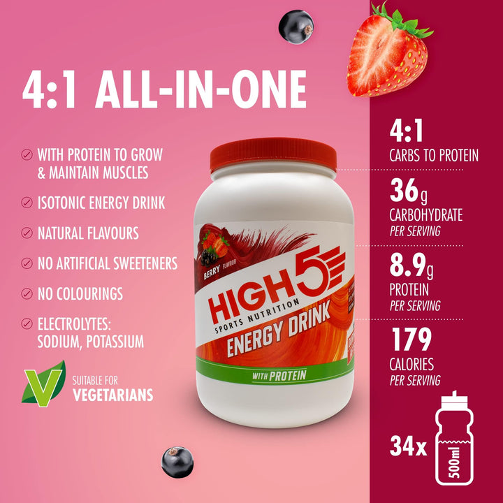 HIGH5 - Energy Drink With Protein Blend of Carbohydrates, Protein & Electrolytes Sports Drink Powder (Berry, 1.6kg)