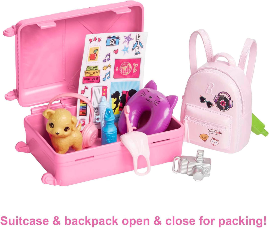Barbie Malibu Travel Set with Puppy & 13-Piece Accessories - Doll Playset for Ages 3+
