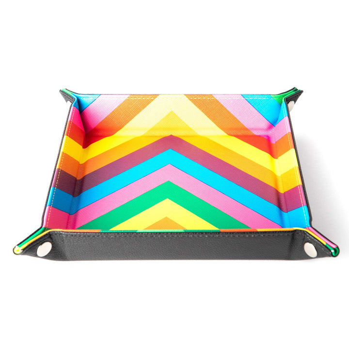 Metallic Dice Games Fold Up Dice Tray (Leather Rainbow PU Backing)