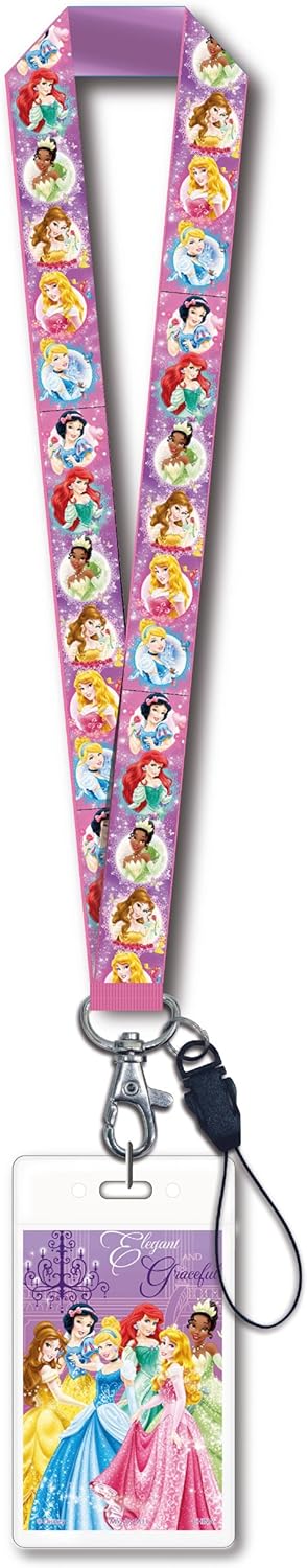 Disney Princess Lanyard with Card Holder - Officially Licensed, 50cm Length, White, Perfect for Kids and Disney Fans