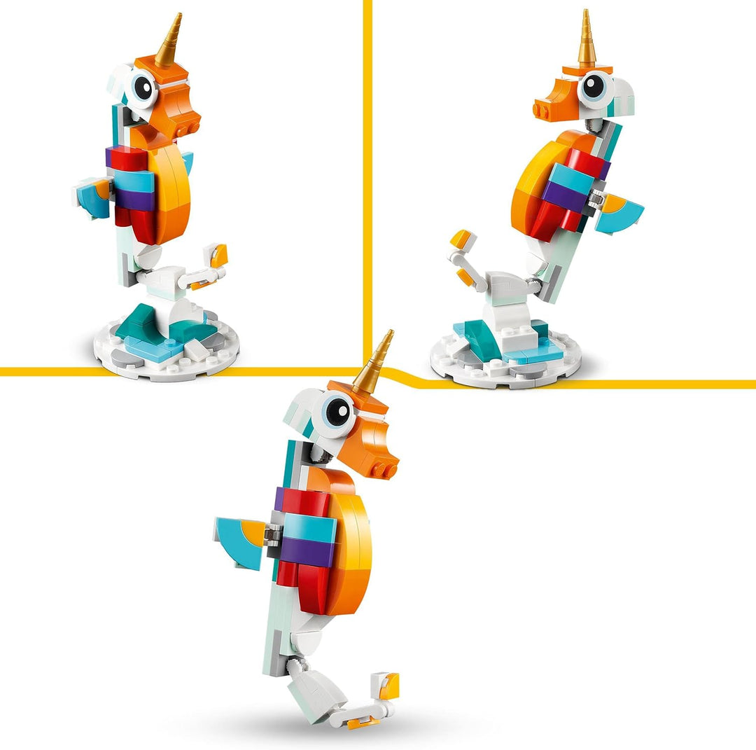 LEGO Creator 3 in 1 Magical Unicorn Toy - Rebuildable Seahorse & Peacock Set for Kids 7+