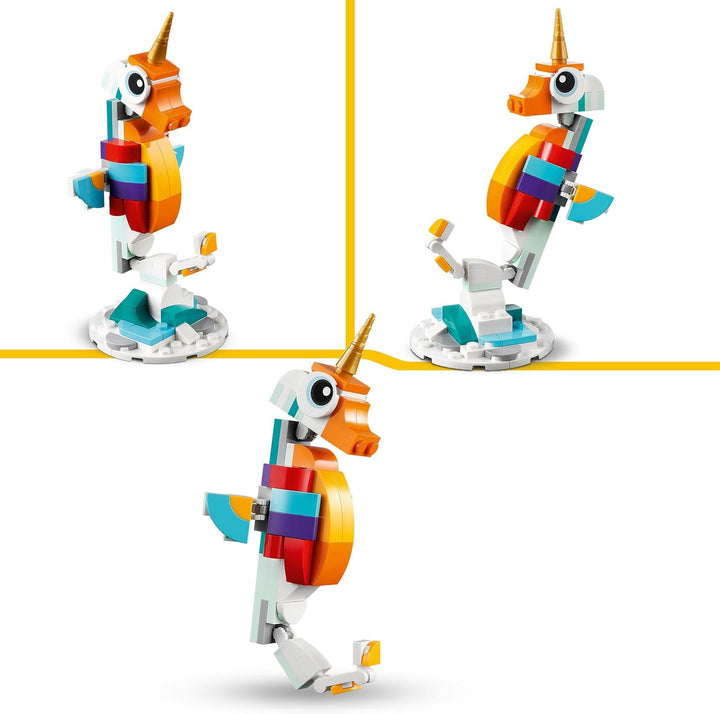 LEGO Creator 3 in 1 Magical Unicorn Toy - Rebuildable Seahorse & Peacock Set for Kids 7+