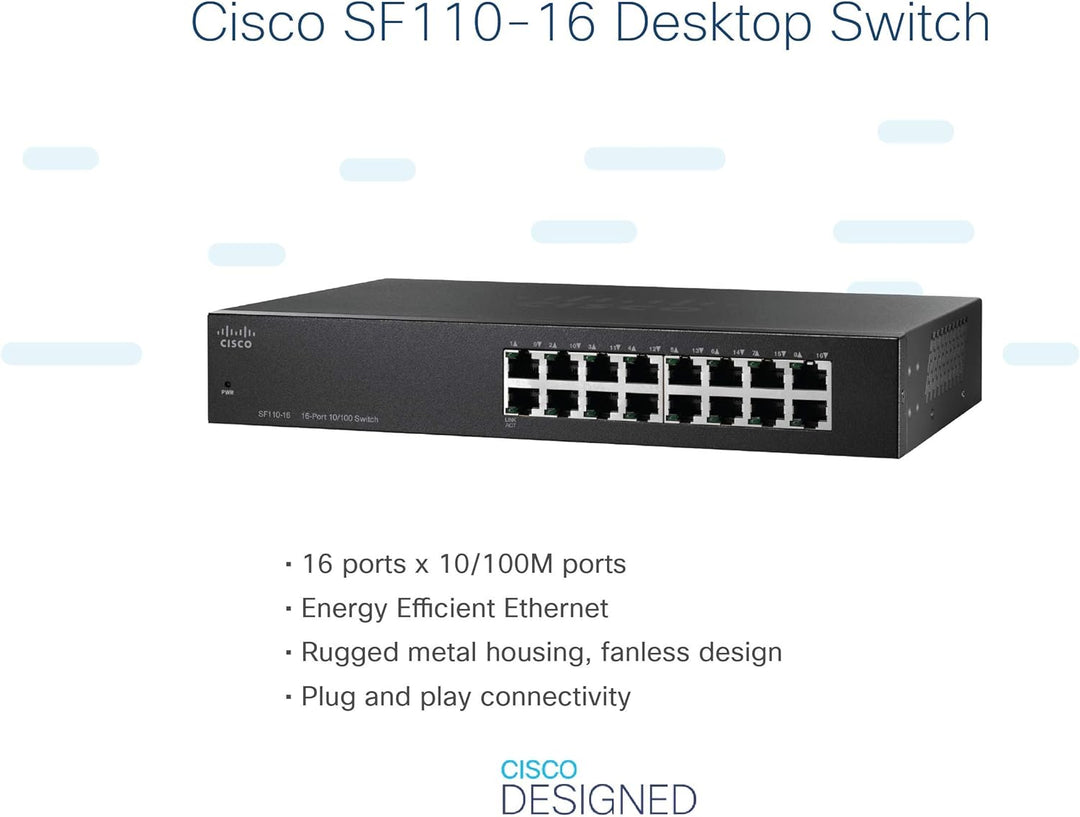 Cisco SF110-16-EU 16-Port 10/100 Desktop Network Switch