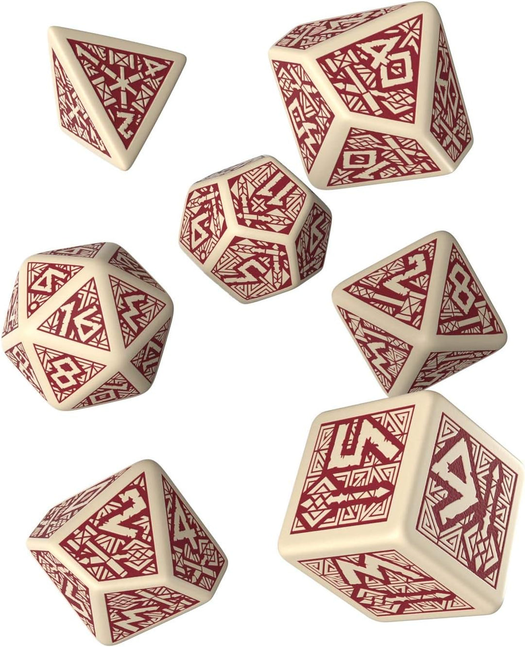 Q WORKSHOP Dwarven Beige & Burgundy Ornamented RPG Dice Set (QWODWA87)