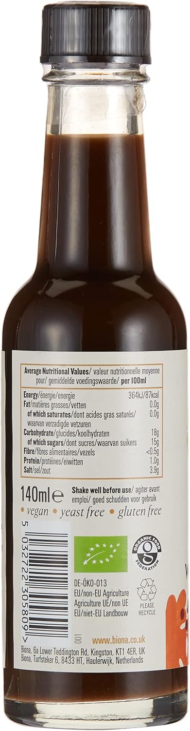 Biona Organic Worcester Sauce, 140ml - Vegan, Gluten-Free, Dairy-Free Worcestershire Sauce for Marinades & Dipping