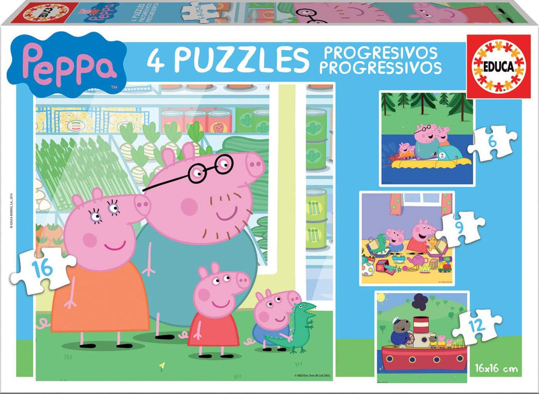 Educa Borrás Peppa Pig Progressive Puzzles - 4 Puzzles for Ages 3+ (6-16 Pieces)