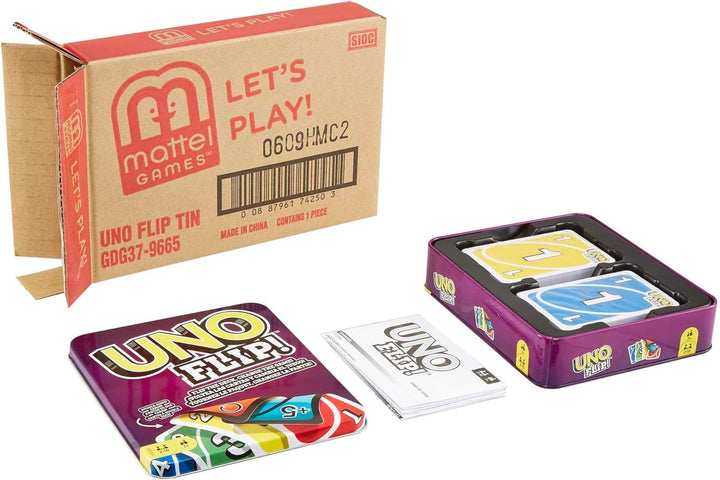 Mattel Games UNO FLIP! Family Card Game in Sturdy Tin with 112 Double-Sided Cards